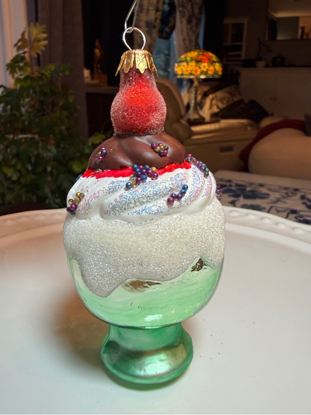 Glass Sundae christmas Ornament with Red Cherry Top